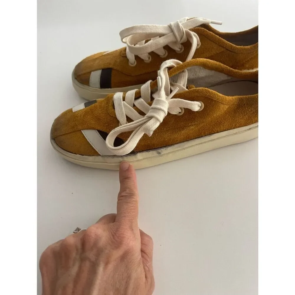 Re/Done 70’s low top striped brow suede sneakers athletic shoes size 6.5